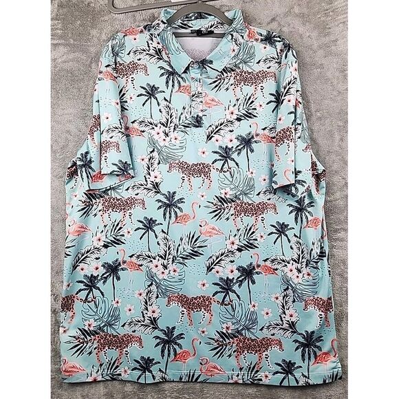 Greenside Other - Greenside Golf Polo Shirt Mens XXL Tropical Floral Leopard‎ Hawaiian Blue